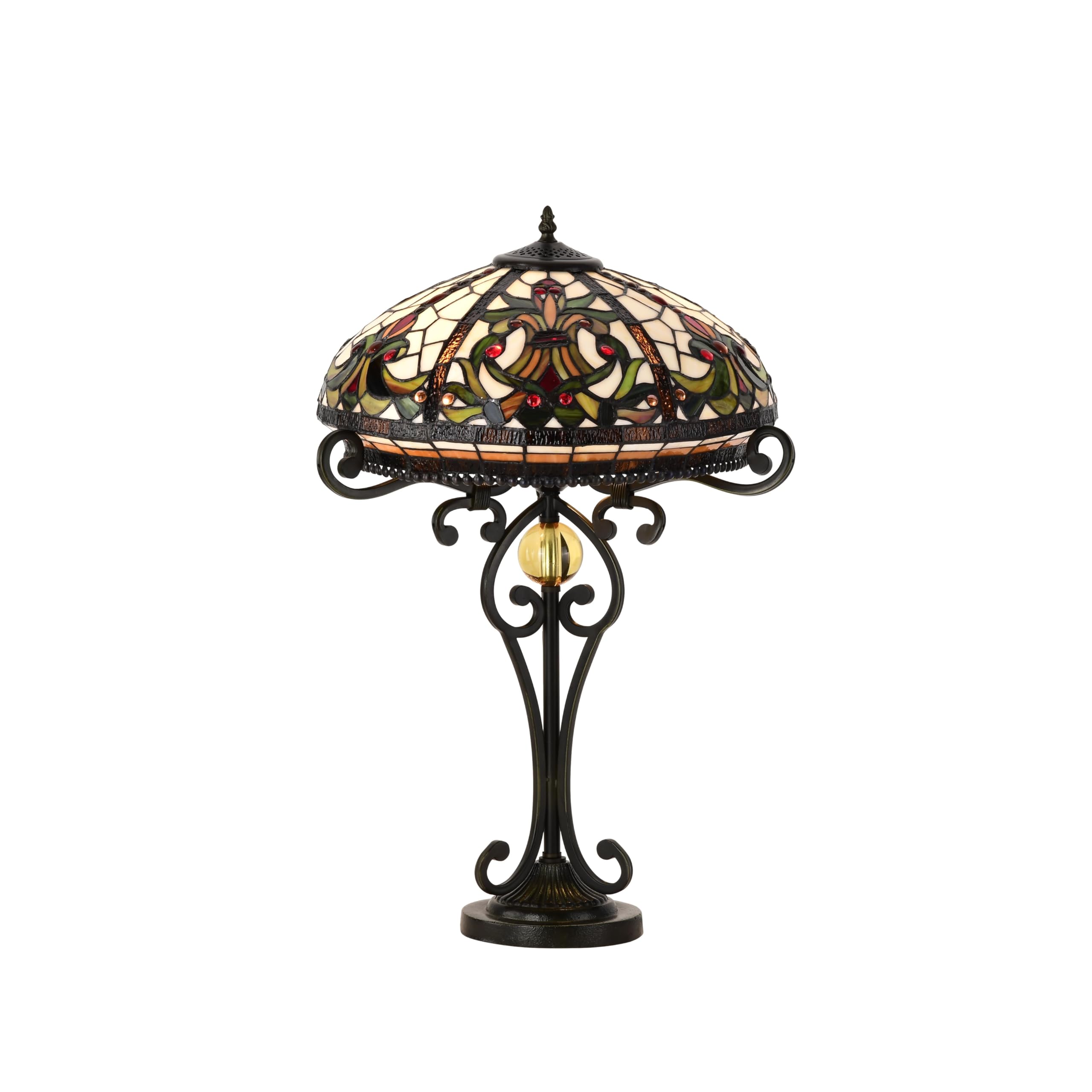 Nidda Home Supplies Tiffany Handmade Table Lamp with Stained Glass, Light Vintage Antique Lamp with Bronze Lamp Base for Nightstand, Living Rooms, Bedrooms and Offices (16 Inches Wide)