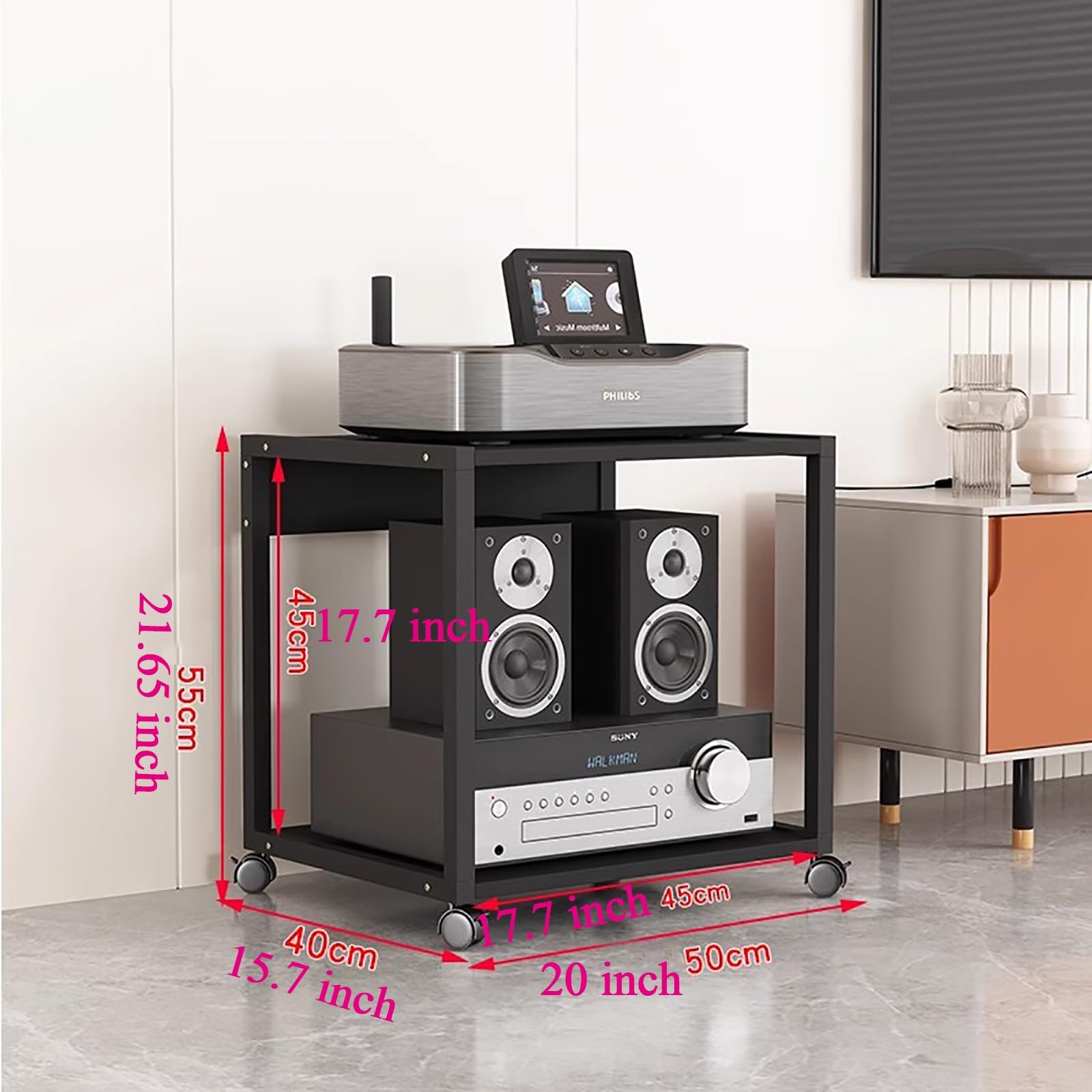 Scaffale compatto per componenti elettronici e apparecchiature audio, organizer salvaspazio per casa e ufficio