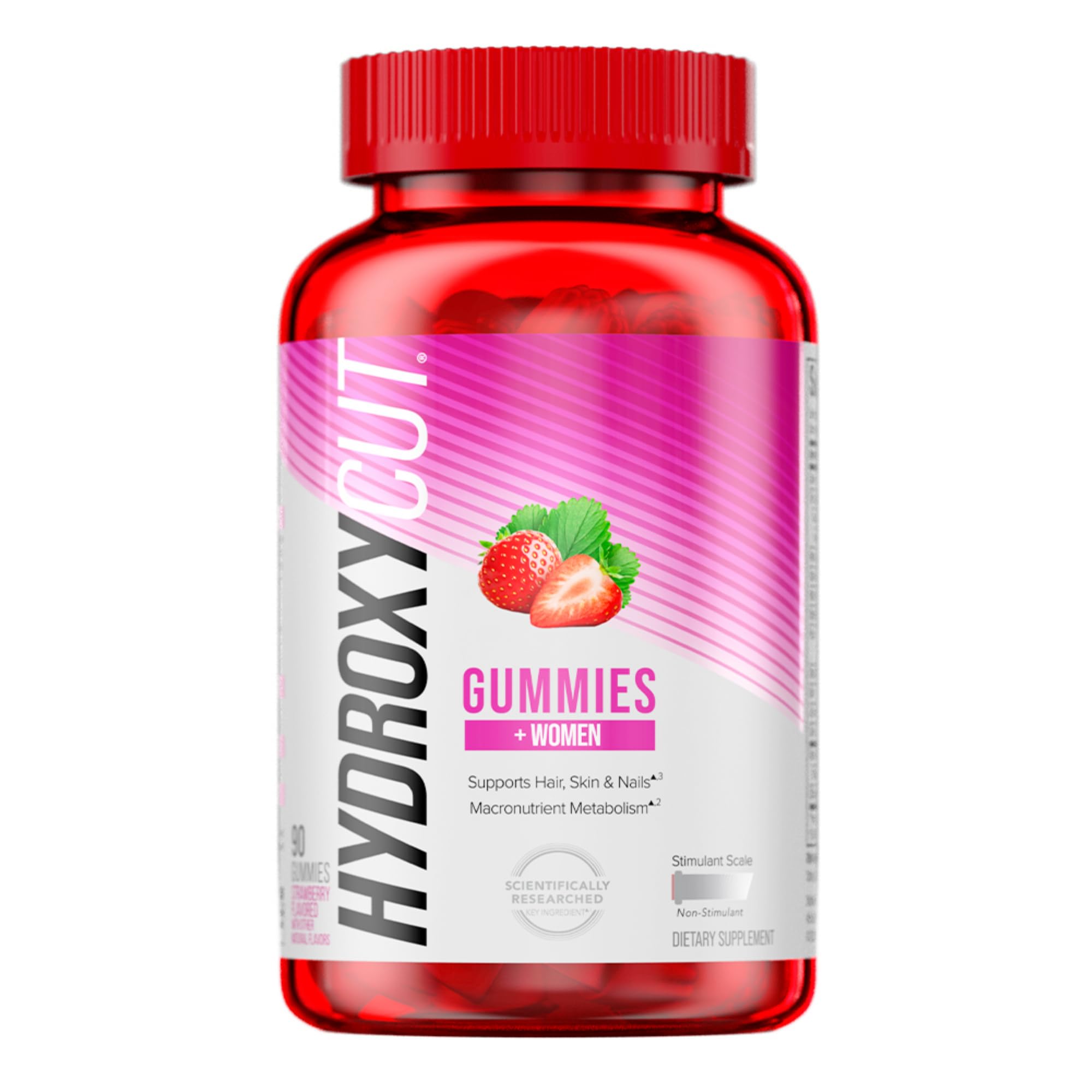 Gummies +Women, Strawberry - 99% Caffeine Free - Supports Hair, Skin & Nails - Metabolize Carbs, Proteins & Fats