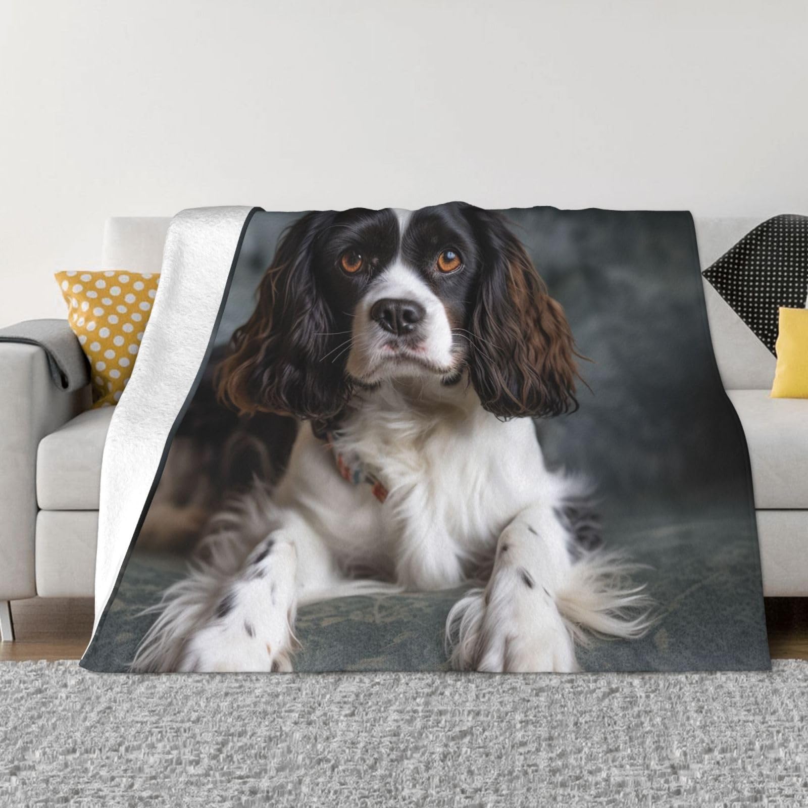 Plaid en flanelle Épagneul pour des soirées cocooning et douillettes sur votre canapé