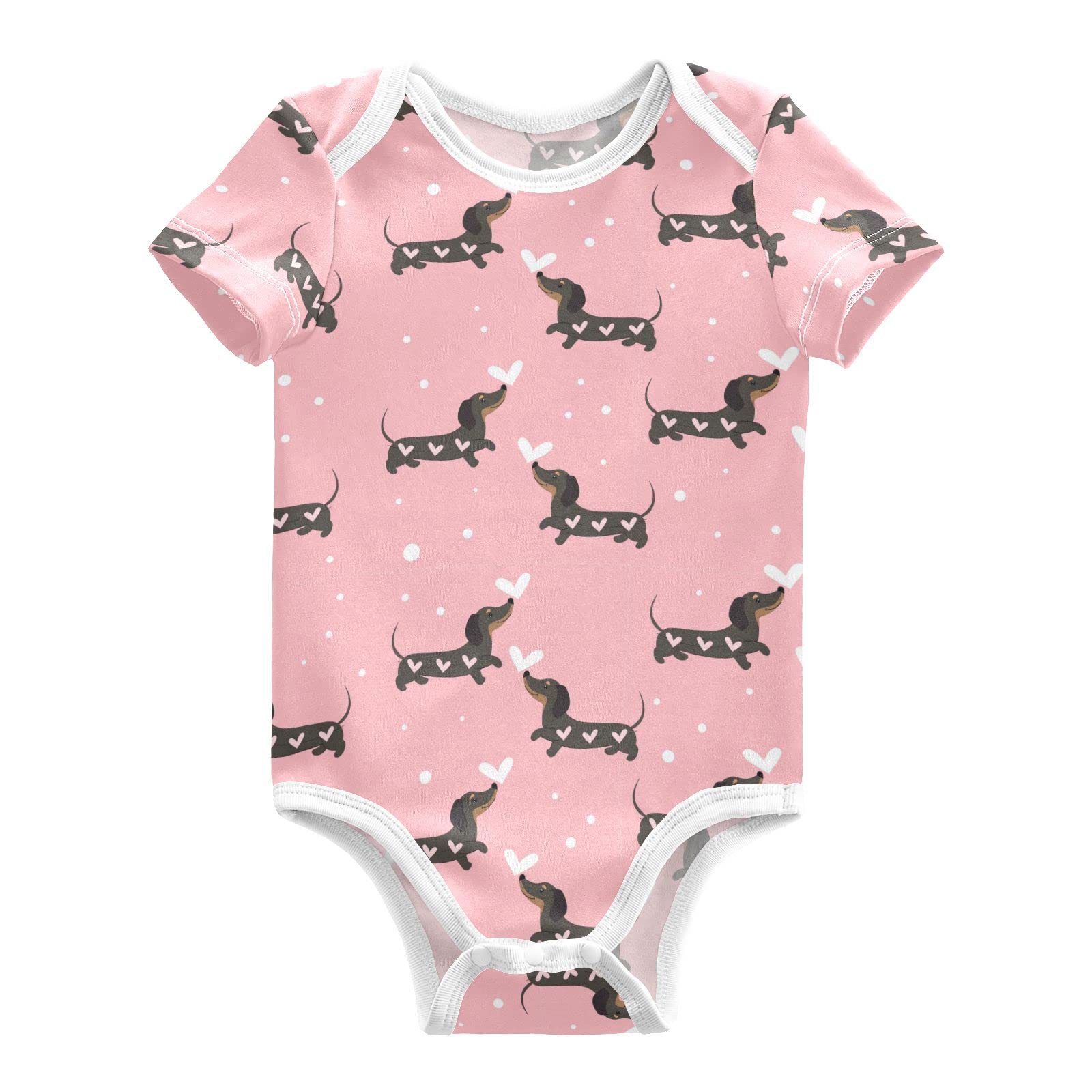 Dachshund Dogs Hearts Baby Short Sleeve Bodysuits Romper Unisex Infant Outfit Wrapping Clothes for Boy Girl kids 3M