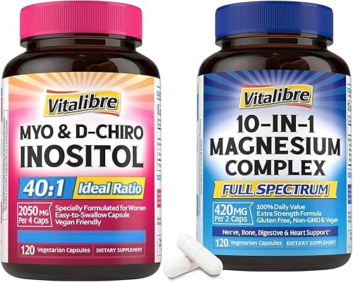Suplemento de inositol 120 cápsulas y complejo de magnesio 10 en 1, 120 cápsulas