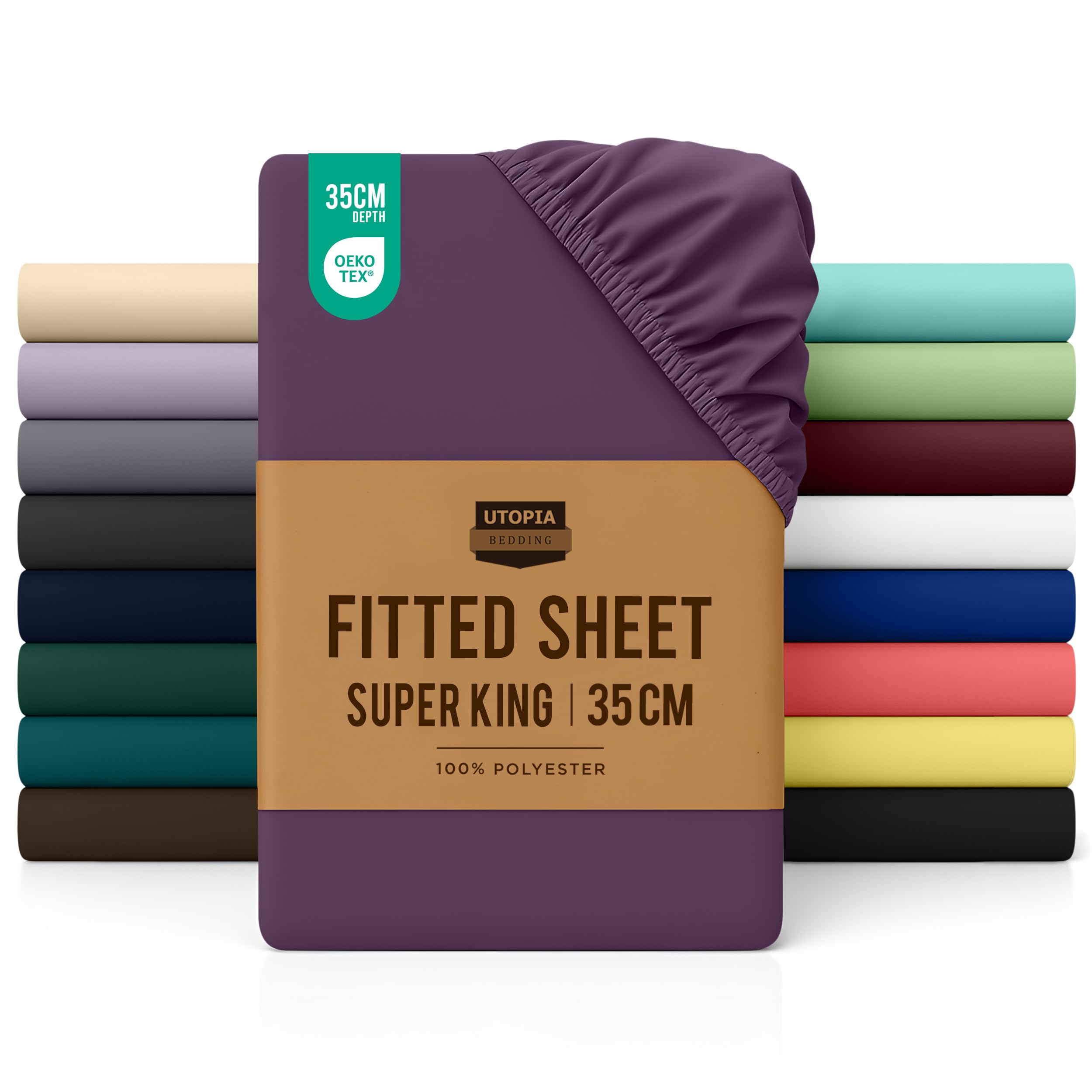 Utopia Bedding Fitted Sheet Super King, Purple - Deep Pocket 14 inch (35 cm) - Easy Care - OEKO-TEX Certified - Soft Brushed Microfibre Fabric - Shrinkage and Fade Resistant - Bottom Sheet