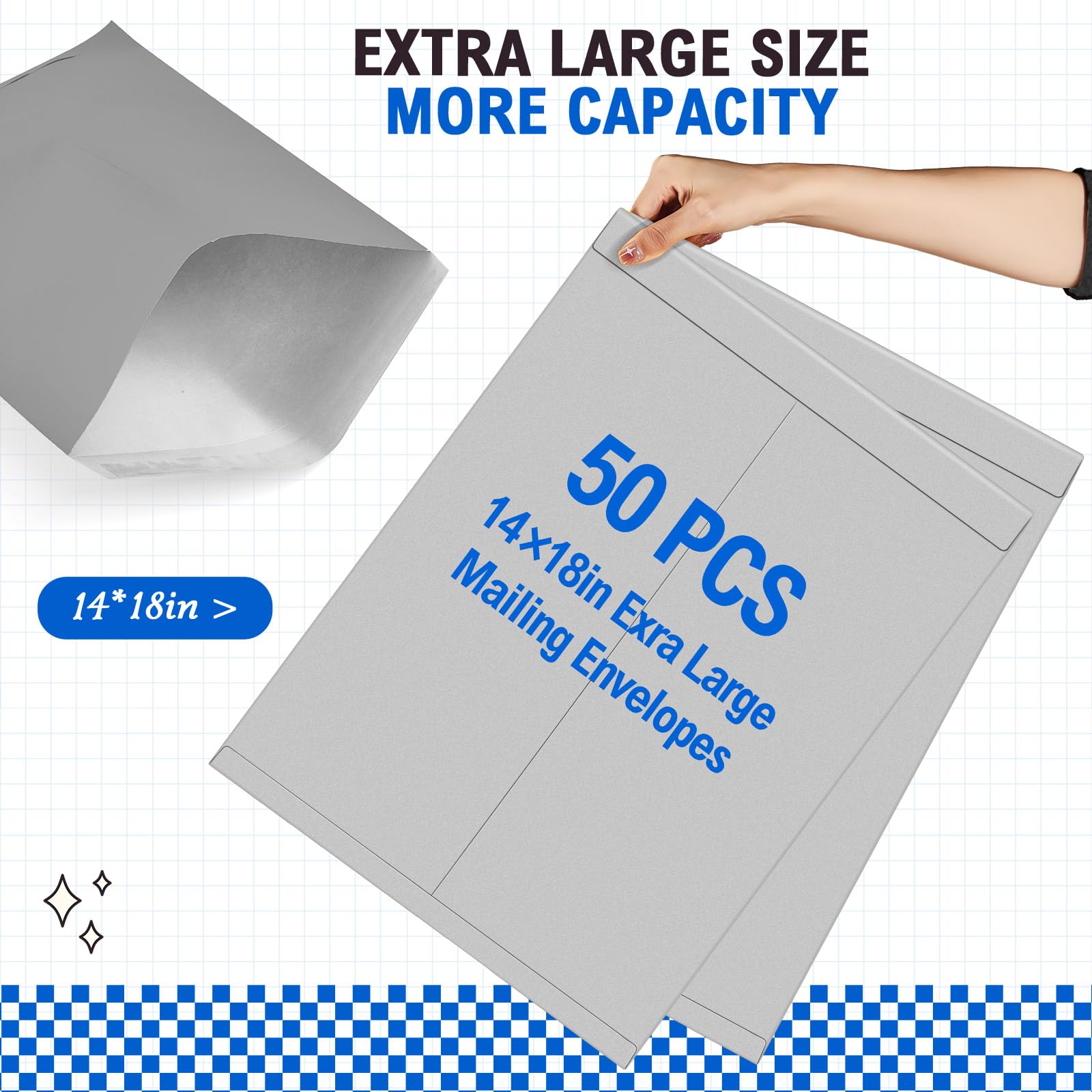 Motipuns 50 sobres extragrandes de 14 x 18 pulgadas con solapas engomadas, sobres de catálogo, sobres de papel kraft jumbo para correo, almacenamiento y organización de documentos, suministros de
