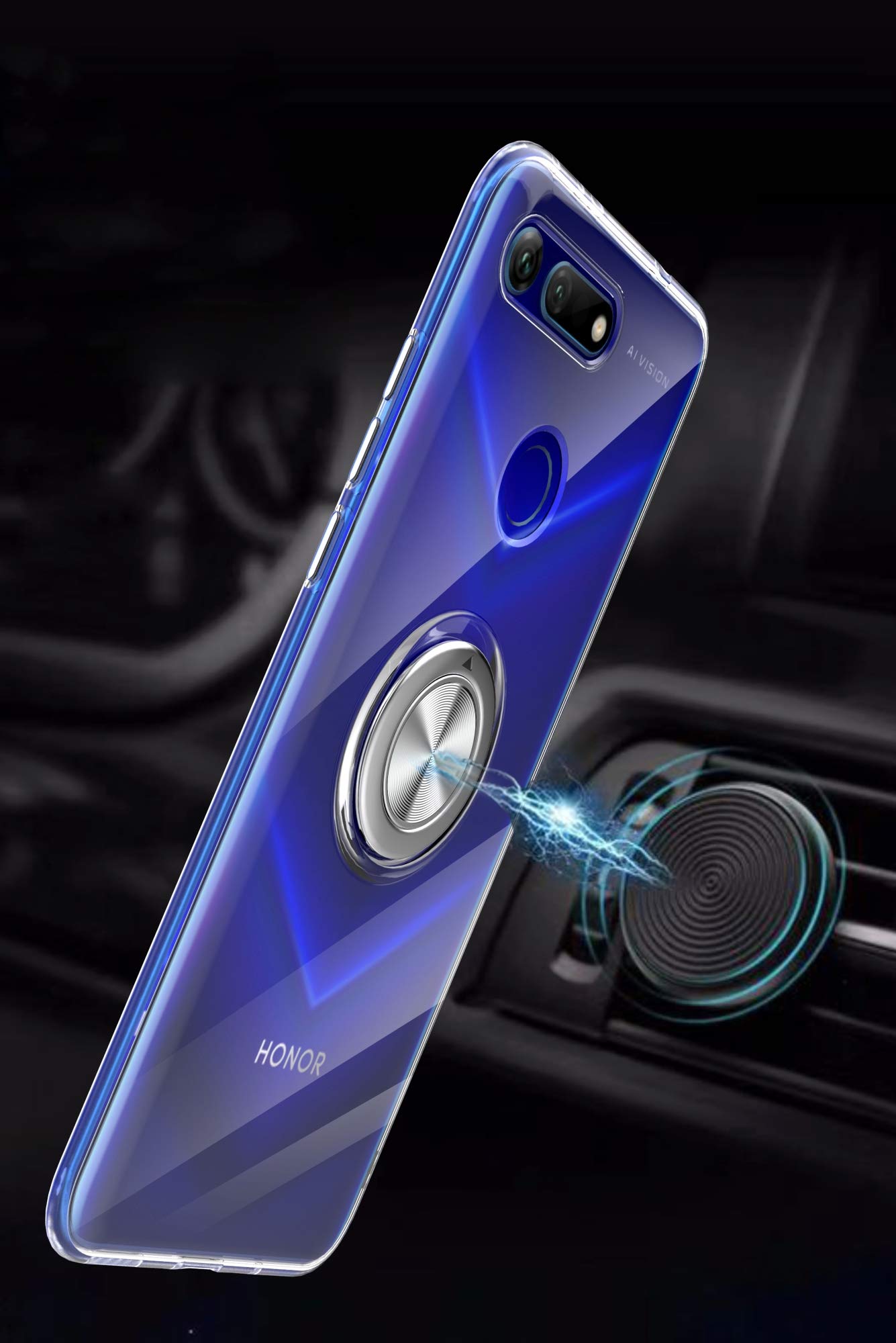 SORAKA Durchsichtige Hülle Für Huawei P20 Pro – Mit 360° Drehbarem Ringständer & Metallplatte Für Magnet-Halterung