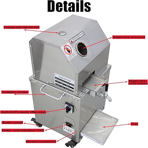 Miniatura 4 de Exprimidor de caña de azúcar, prensa eléctrica de caña de azúcar, prensa vertical de jengibre, extractor de jugo de caña de azúcar, 3 rodillos de