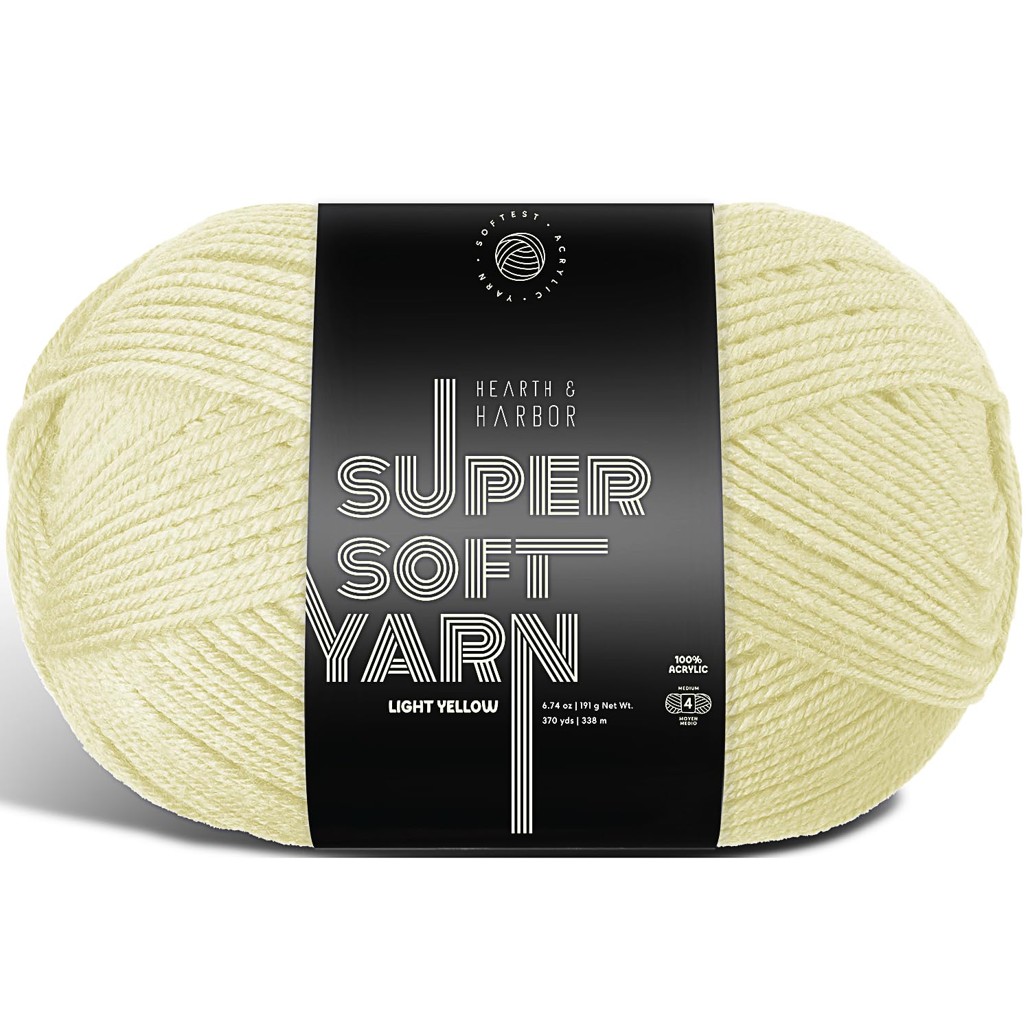 Acrylic Yarn for Crocheting &amp; Knitting – Soft Crochet Yarn for Crocheting, 370 Yards, Perfect for Crafts &amp; Amigurumi, Medium Worsted Weight 4, Light Yellow