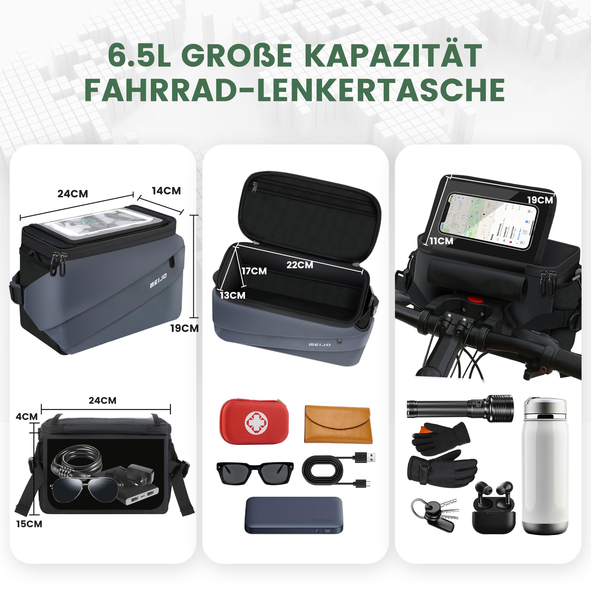 Fahrradtasche Lenker mit Lenkeradapter, 6.5L Lenkertasche Fahrrad und Elektrofahrräder Wasserdicht Große Kapazität Fahrradkorb Vorne Fahrrad e-Bike, Blau