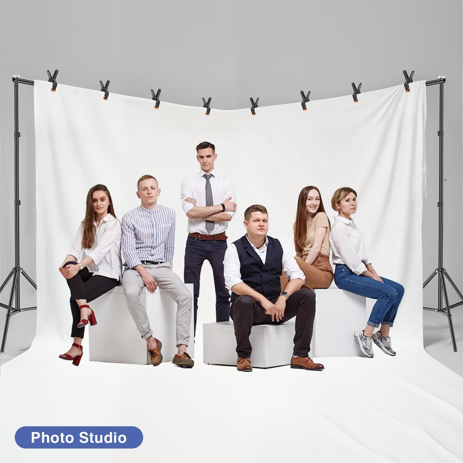 EMART Supporto per Sfondo, Supporto Sfondo Fotografico Regolabile di Grandi Dimensioni 6x2,1m con Connessione Girevole a 308°, Supporto di Fondale Fotografico per Fotografici, Matrimoni, Decorazioni