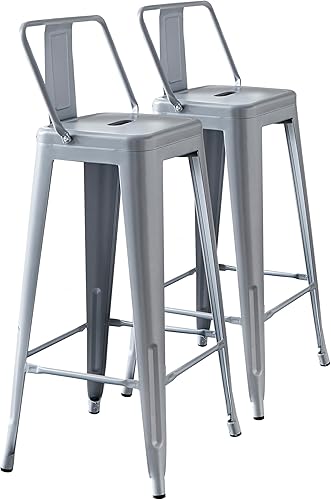 Miniatura 14 de AC Pacific Juego de 2 taburetes de bar de metal sin respaldo de 24 pulgadas, estilo rústico campestre, construcción ligera y resistente, fácil