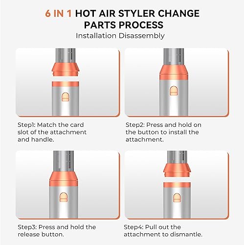Miniatura 9 de Cepillo secador de pelo 6 en 1, cepillo secador de pelo de 110-120 V, alta velocidad de 110,000 RPM, iones negativos y 4 cepillos de pelo de aire