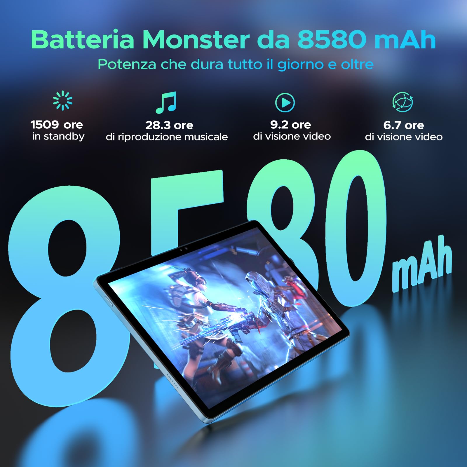 U11 Android 16 Tablet 11 Pollici Gemini AI, 16GB+128GB/2TB TF, 90Hz, 8580mAh, Tablet con Tastiera e penna, Mouse, Case, Gaming Tablets Unisoc T7200 Octa Core/13MP+5MP/WiFi 5/Face ID, Grigio
