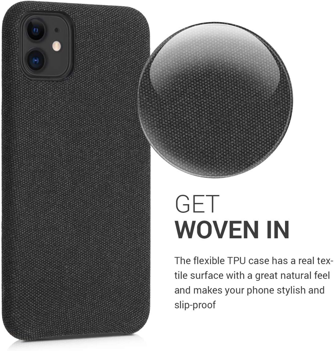 kwmobile Case Compatible with Apple iPhone 11 - Case TPU and Fabric Smartphone Phone Cover in Canvas Dark Grey
