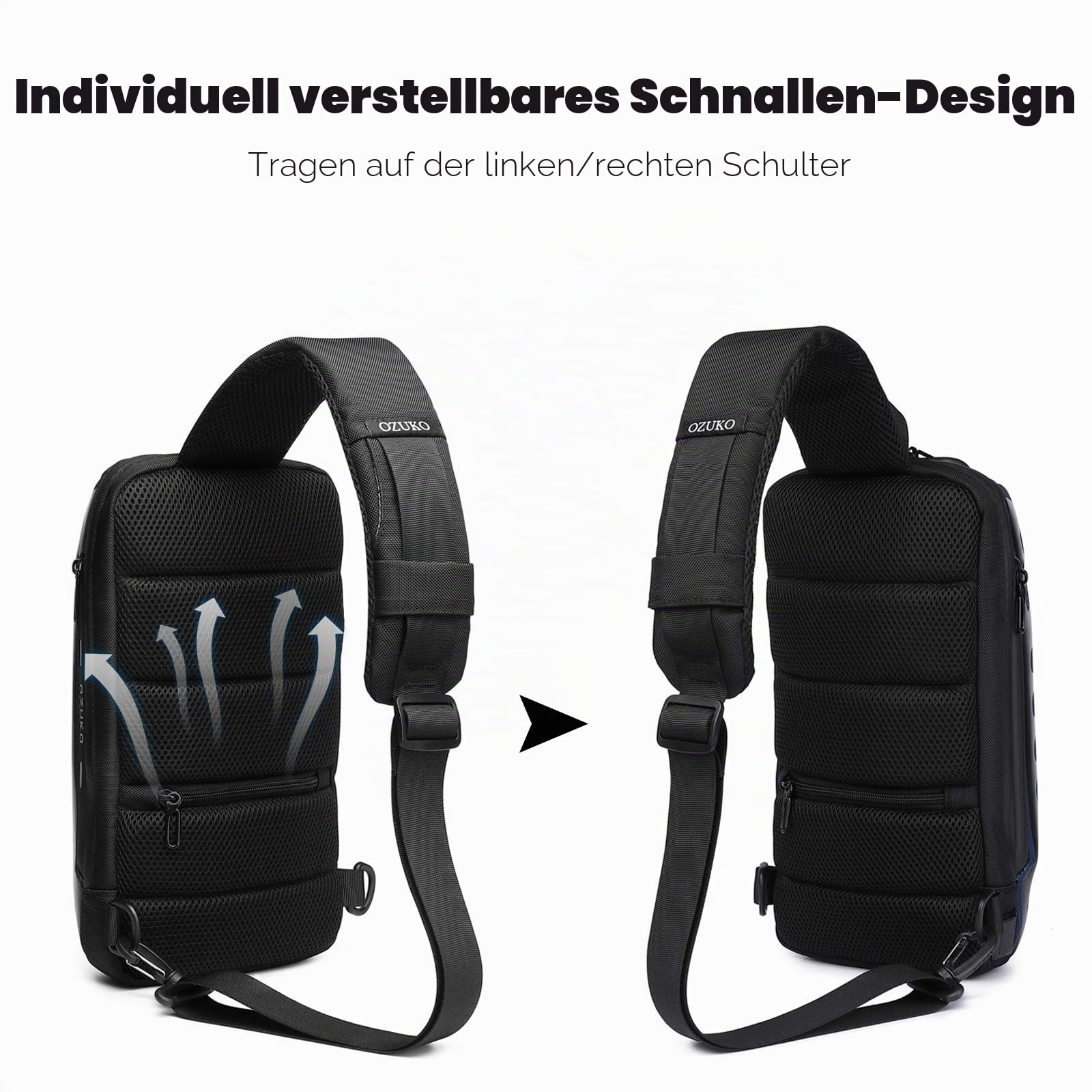 FANDARE Diebstahlsicherung Brusttasche Sling Rucksack Casual Daypacks mit USB für Herren Damen Schultertasche Umhängetasche für Outdoor Sport Wandern Radfahren Reisen Wasserdicht Polyester