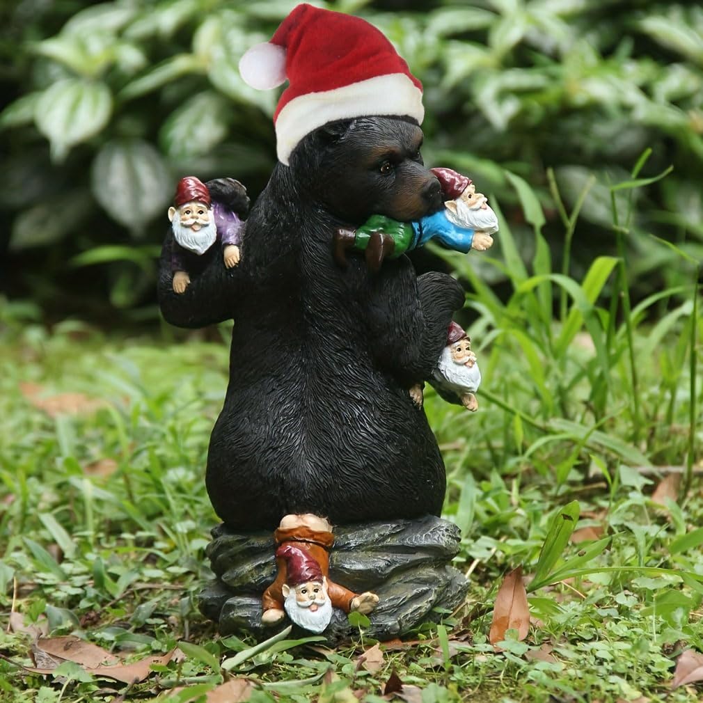 Garden Gnome Figurine Bear Eat Gnomes Statues, Funny Garden Statue for Christmas Outdoor Decoration - Image 3