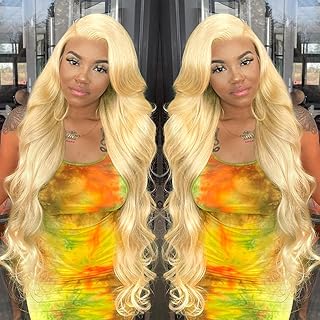 613 Frontal with Bundles 613 Bleached Blonde Human Hair 3 Bundles and Transparent Color Ear to Ear Lace Frontal Brazilian Body Wave 10A Remy Human Hair Extension Can Be Dyed(22 24 26+20)