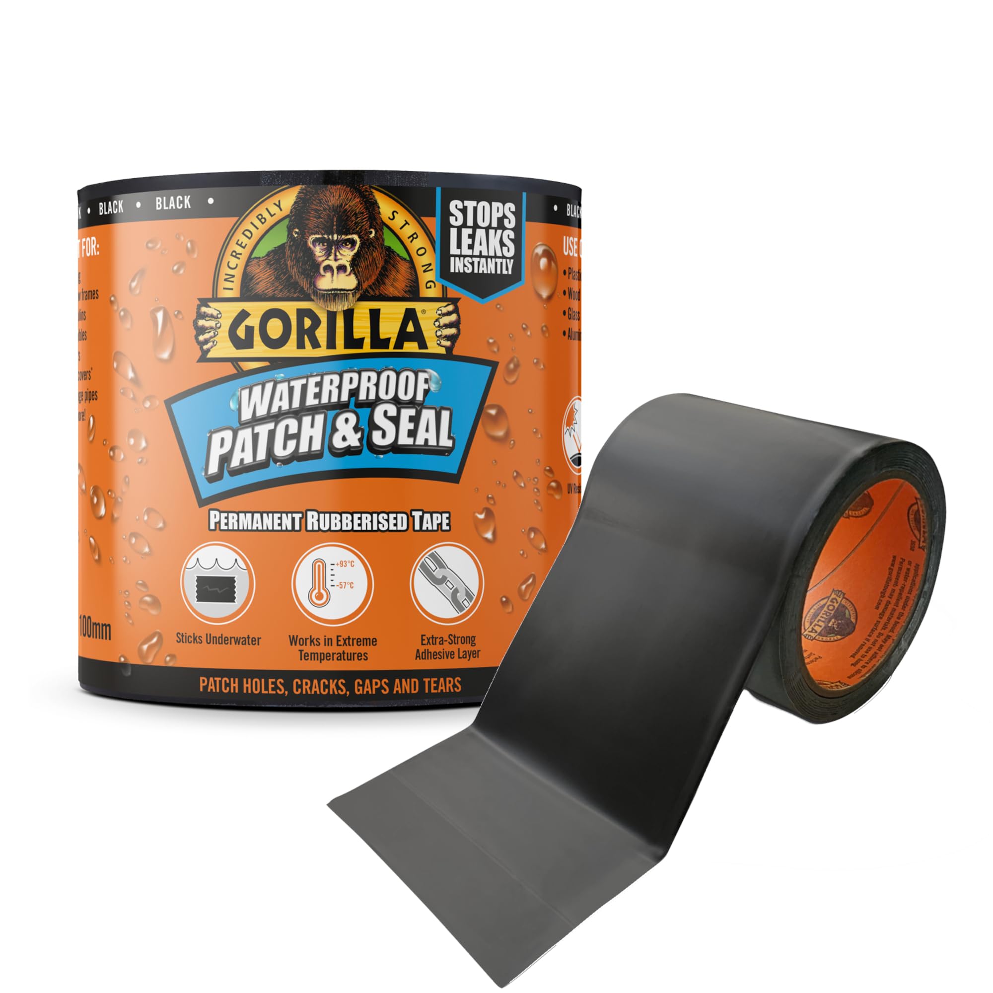 Gorilla Glue 3044721 Gorilla Tape Waterproof Patch & Seal, Black