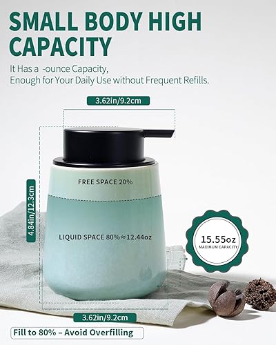 Miniatura 3 de BosilunLife Dispensador de jabón de manos Dispensador de jabón de cerámica para platos para baño, dispensador de jabón líquido recargable de 12