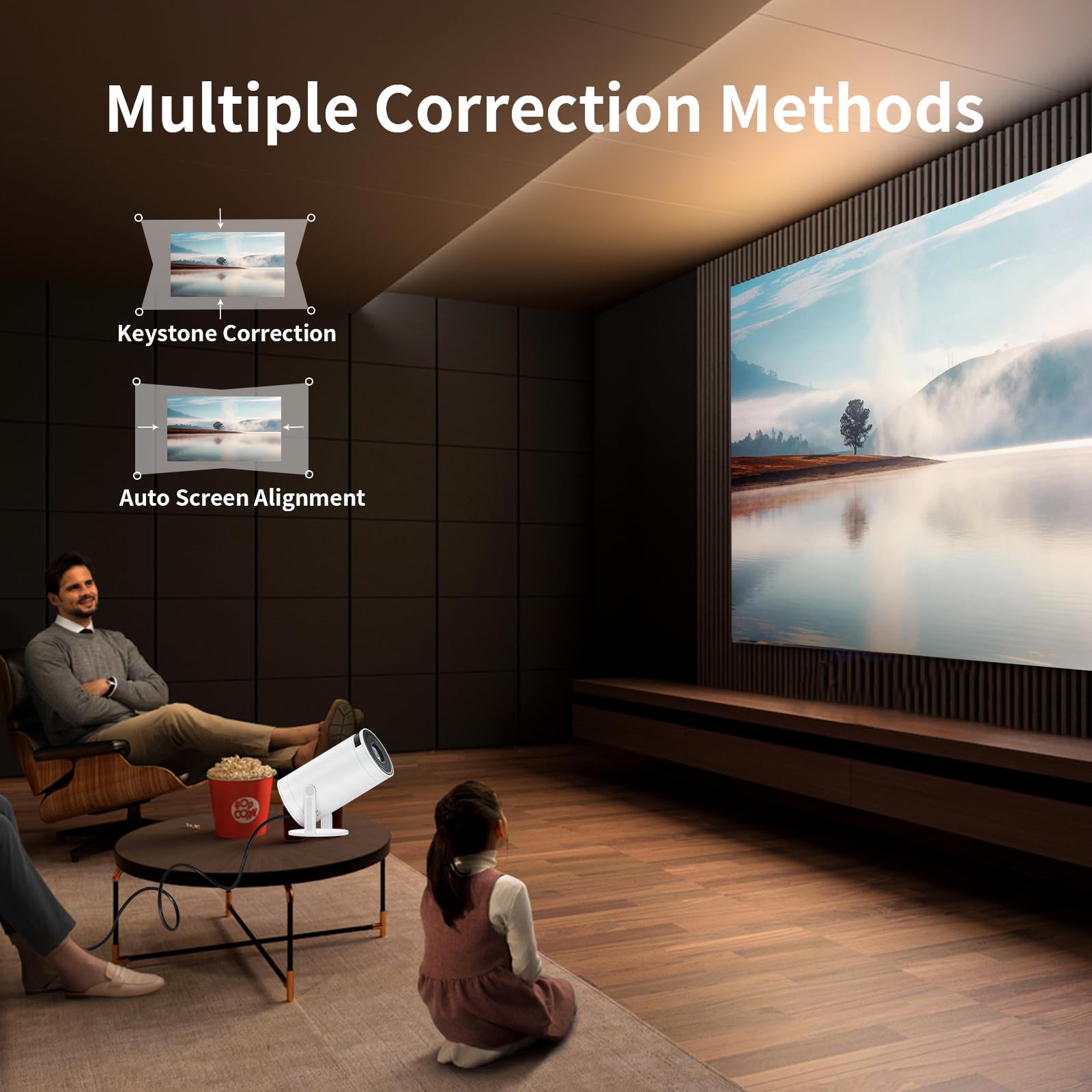 Proiettore,Mini Proiettore con WiFi e Bluetooth 4K,Supporto Regolabile 270°,Proiettore Cinematografico Portatile all'aperto,Teatro Domestico,Proiettore Nativo 1080P FHD/Android TV,HDMI