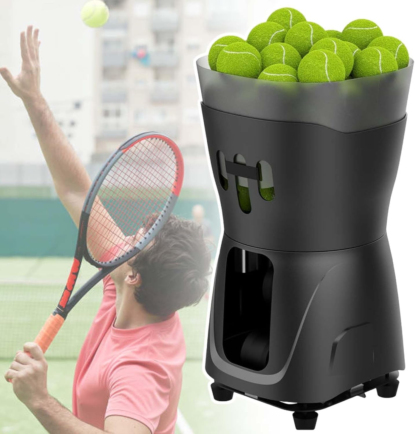 Cordless Lightweight Tennis Ball Machine,Speed/Spin/Frequency Adjusted,65+ Capacity Tennis Ball Training Machine,for Kids Beginners,Black