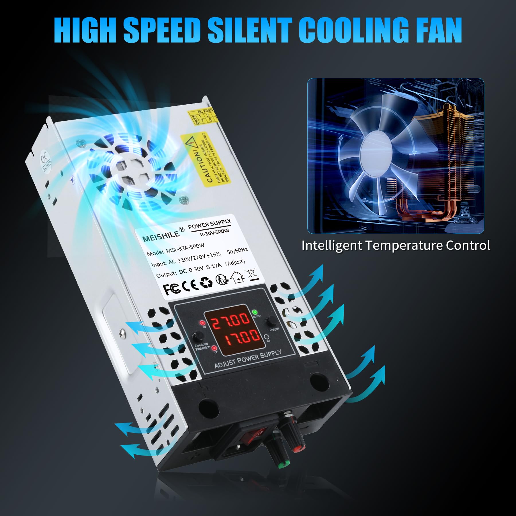 Einstellbare Schalternetzteil DC (0-17V 0-30A) 500W DIY Trafo 230V AC auf DC Transformator Industriell für LED Lichtleiste Lampe 3D Drucker Motor Pumpe SMPS 110V/220V Button