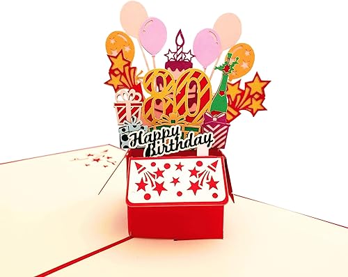 Miniatura 2 de iGifts And Cards Tarjeta de felicitación emergente 3D con caja de fiesta de cumpleaños número 80, increíble, globos, único, celebración, feliz