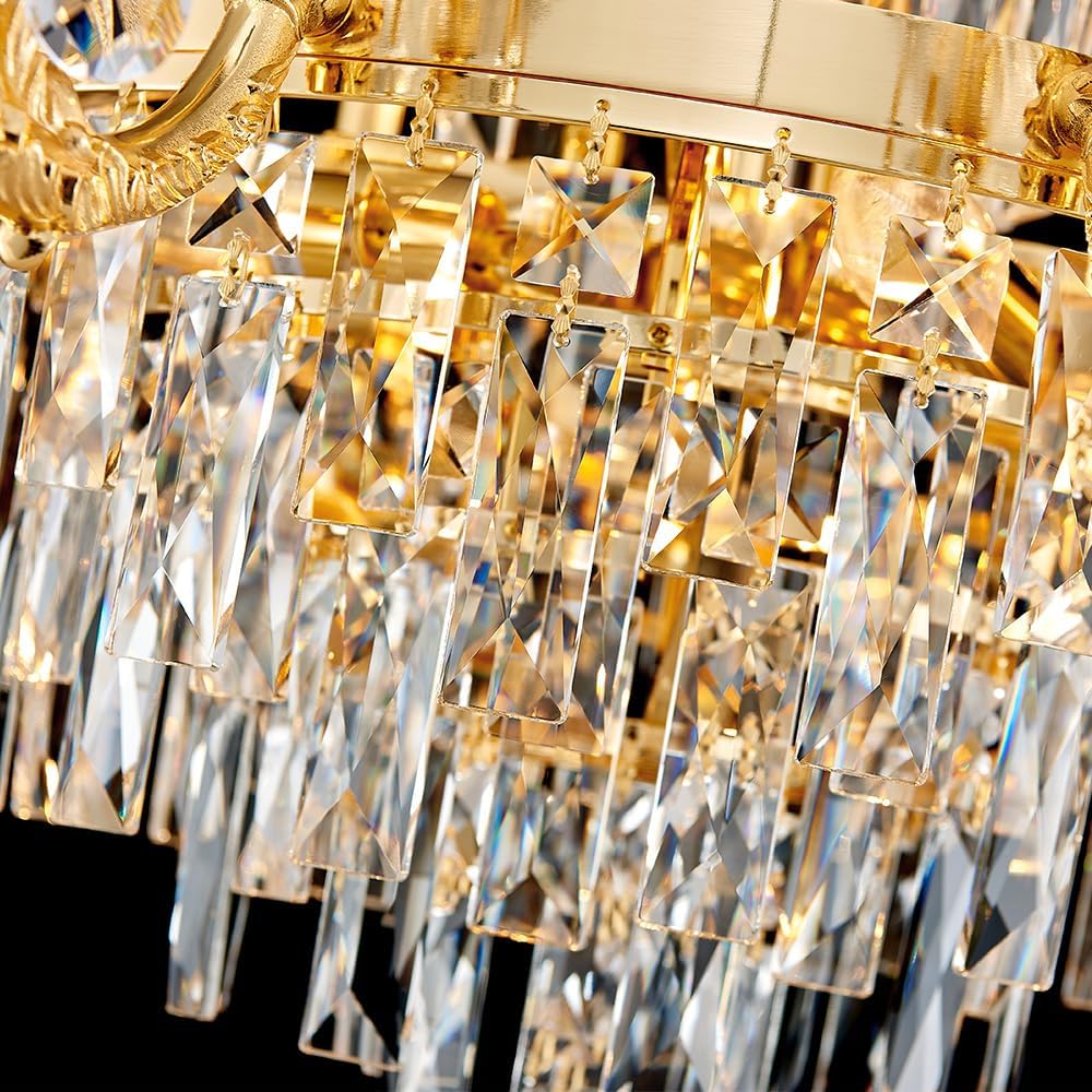 Gold Crystal Contemporary Chandelier Foyer Entryway Lighting, 14-Lights Luxury Chandeliers Fixtures for Staircase Grand Living Room Hallway Entry Dia 32.3 inch