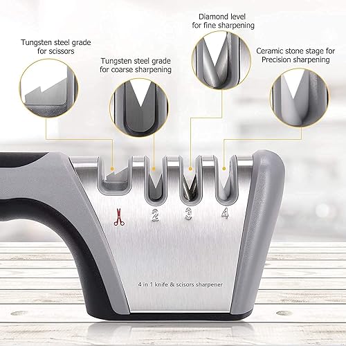 Miniatura 4 de Sacapuntas de cuchillos 4 en 1 kit profesional de afilador de cuchillos de cocina para reparar moler pulir hoja afilador de tijera con diseño