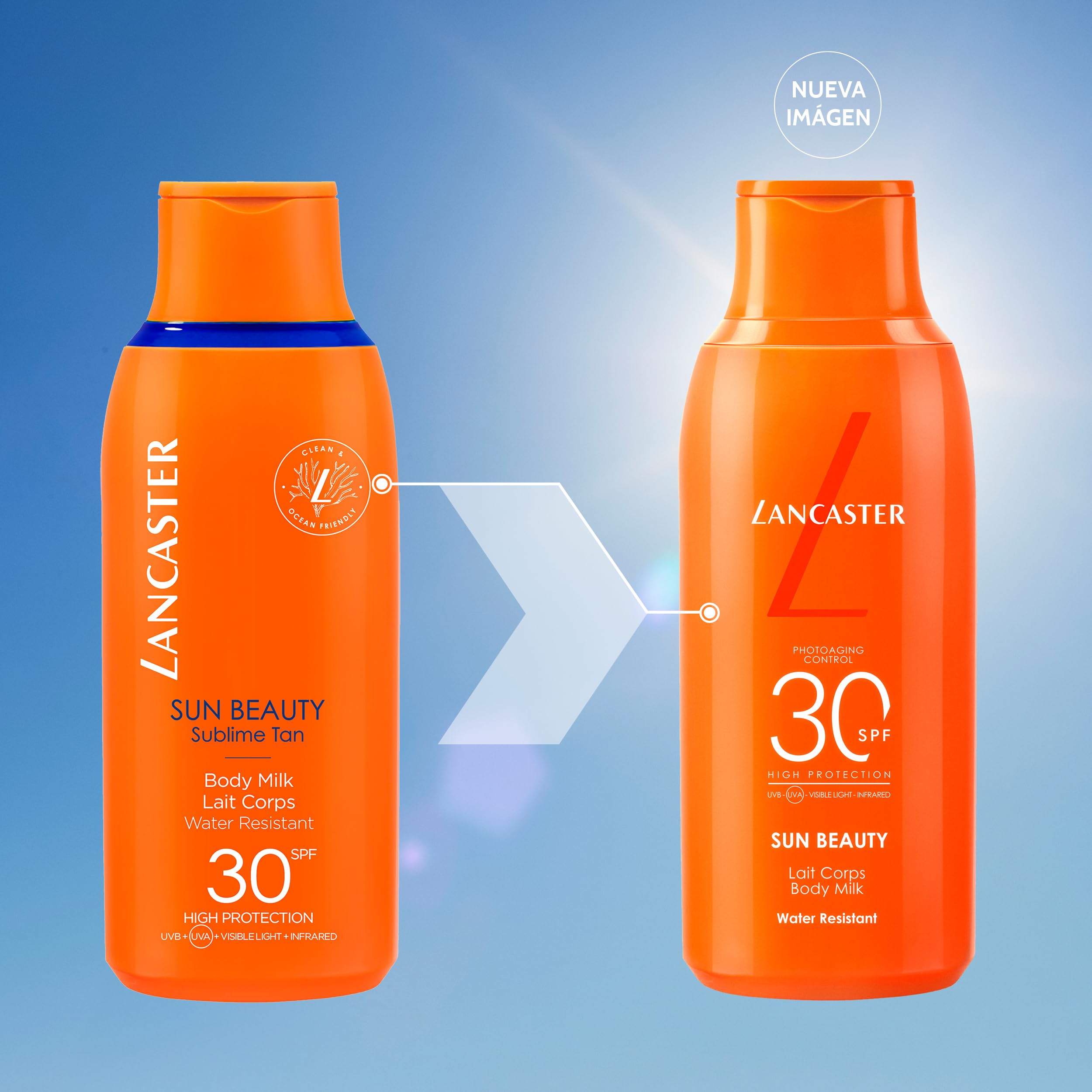 Lancaster Sun Beauty Body Milk Protector solar, Con complejo activador del bronceado, Tecnología Full LightTM para una protección solar de espectro muy amplio