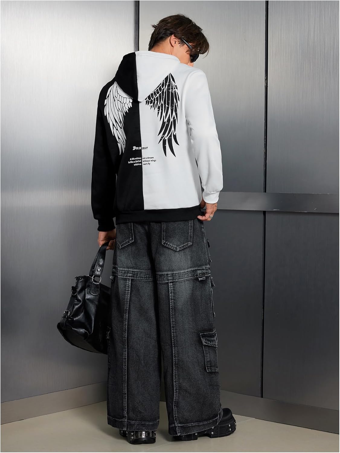 SHENHE Men's Color Block Wing Graphic Drawstring Hoodie Drop Shoulder Pullovers Streetwear - Image 4