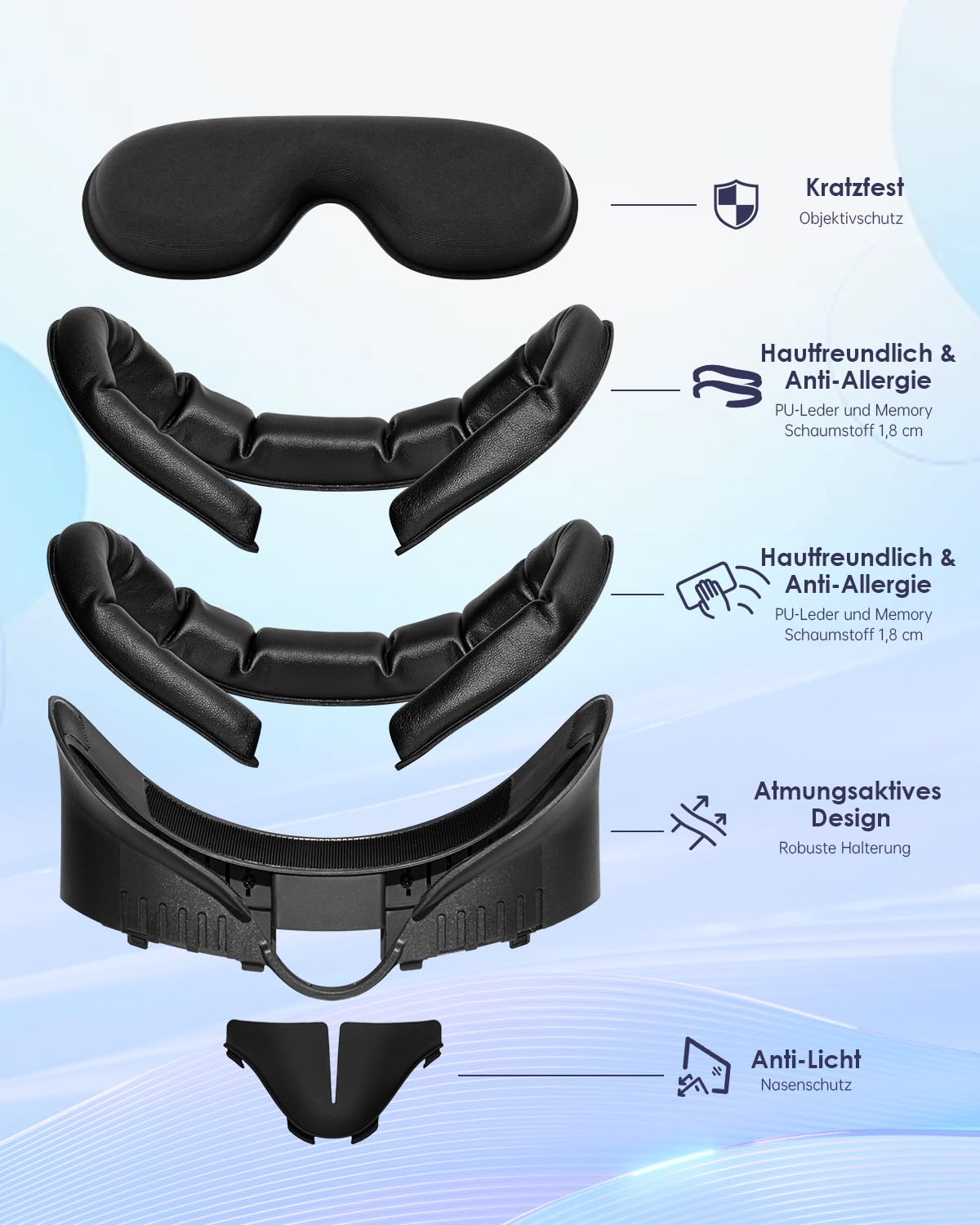 vr Gesichtspolster kompatibel für Quest 3 Gesichtsschnittstelle Zwei Schaumstoff ersatzteile mit Linsenschutz für Quest 3 Gesichtspolster