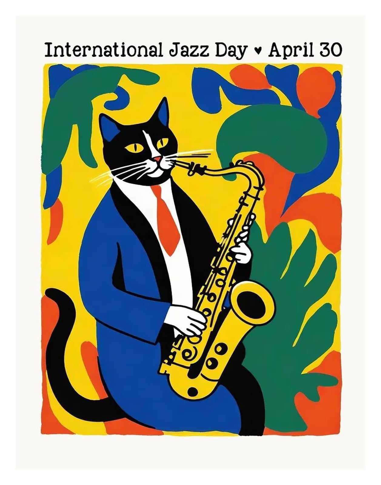 Xenite B Wall Art Canvas Prints Funny Cats French Jazz And Wine Posters Reading Hobbies Cartoon Prints Canvas Painting Wall Art Pictures Home Living Room Decor(,40X60cm)