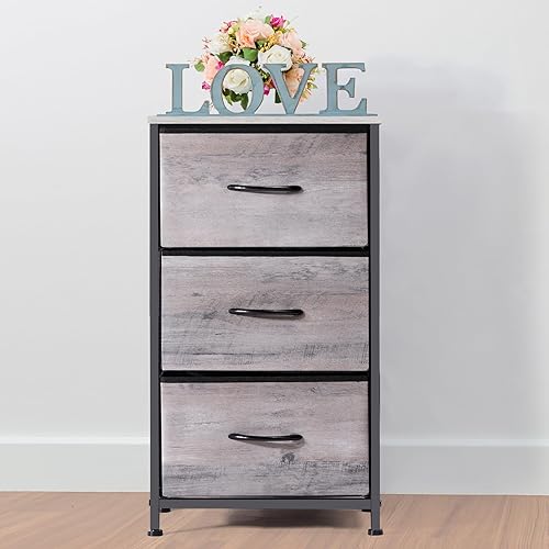 Miniatura 2 de LIANTRAL Cómoda de 3 cajones, cómoda con cómoda de tela, mesita de noche con cajones, marco de acero resistente y parte superior de madera,