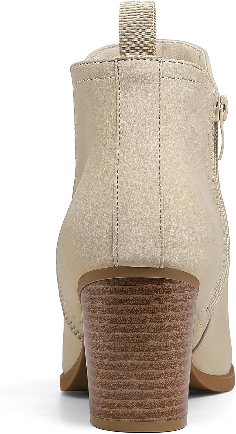 mysoft Women's Ankle Boots V Cut Side Elastic Panel Stacked Chunky Heel Booties with Side Zipper - Image 3