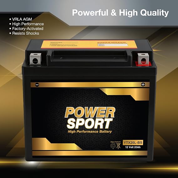 ExpertPower YTX20L-BS 12V 20Ah SLA AGM Motorcycle Battery, 12 Volt Battery, 275 CCA, Sealed Lead Acid, Replaces EBX20L-BS, ETX20L, PTX20L-BS, GTX20L-BS, Maintenance-Free, 12-Month Coverage | 12 Volt Motorcycle Battery for Outlander ATV, Thunderbird, Nytro, Powersport Batteries for 4 Wheeler, Snowmobile, Jet Ski