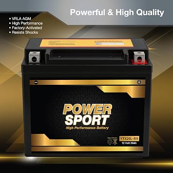 ExpertPower YTX20L-BS 12V 20Ah SLA AGM Motorcycle Battery, 12 Volt Battery, 275 CCA, Sealed Lead Acid, Replaces EBX20L-BS, ETX20L, PTX20L-BS, GTX20L-BS, Maintenance-Free, 12-Month Coverage | 12 Volt Motorcycle Battery for Outlander ATV, Thunderbird, Nytro, Powersport Batteries for 4 Wheeler, Snowmobile, Jet Ski