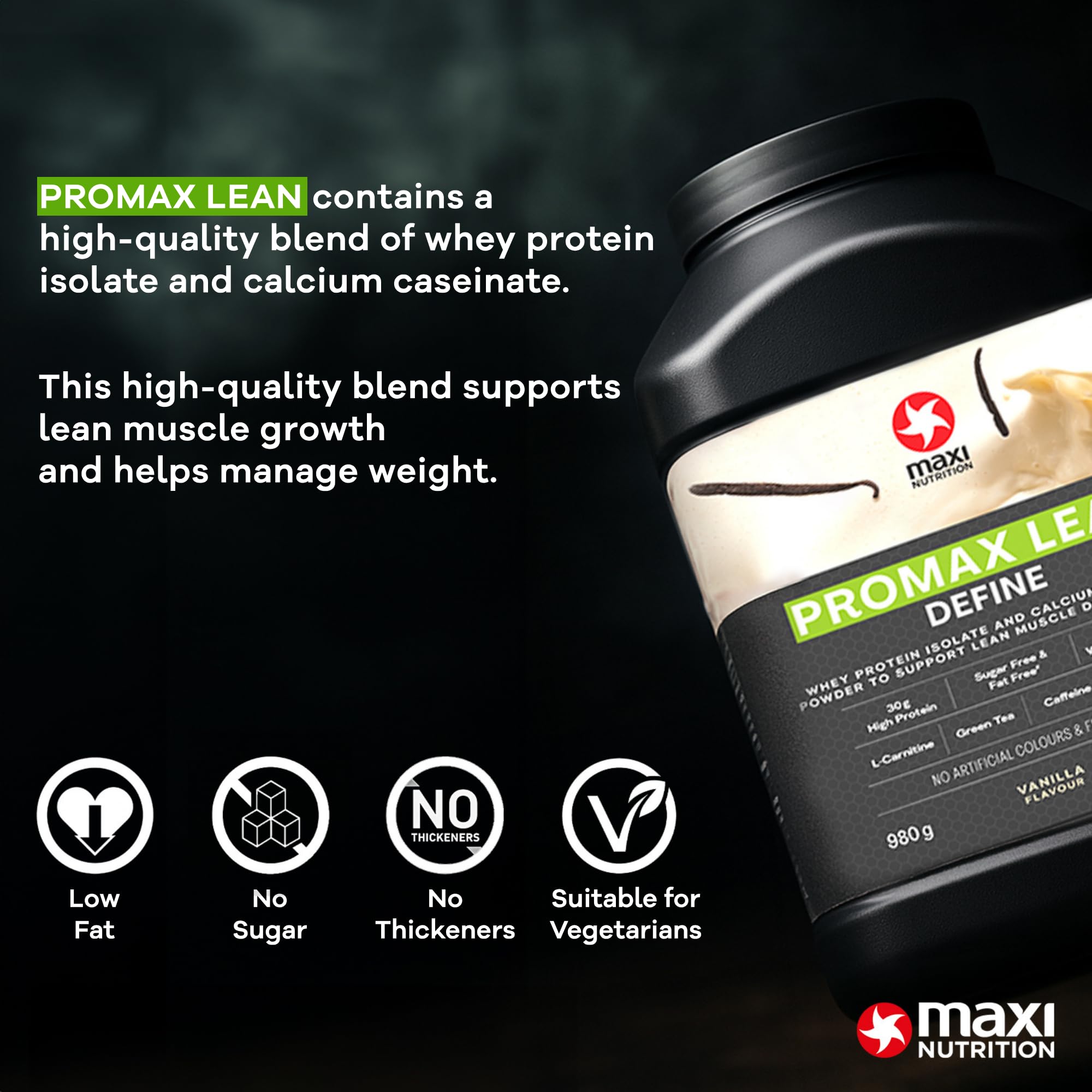 MaxiNutrition Promax Lean Vanilla Define, Whey Proteinpulver für Gewichstmanagement und effektiven Muskelaufbau, Zuckerfrei, Fettfrei