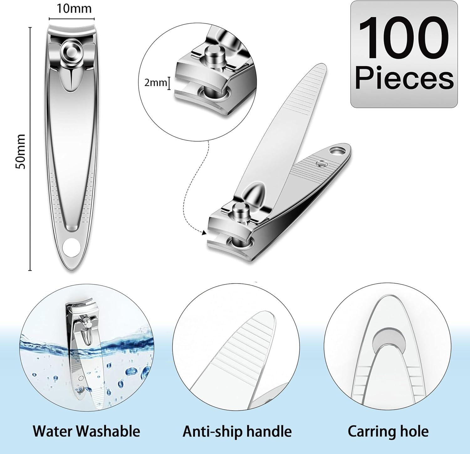 100-Pack Nail Clippers Bulk, Toenail Fingernail Clippers Pack, Stainless Steel Toe Nail Clippers Multipack, Travel Mini Nail Cutter Trim Nail Clippers for Men Women Adults or Homeless