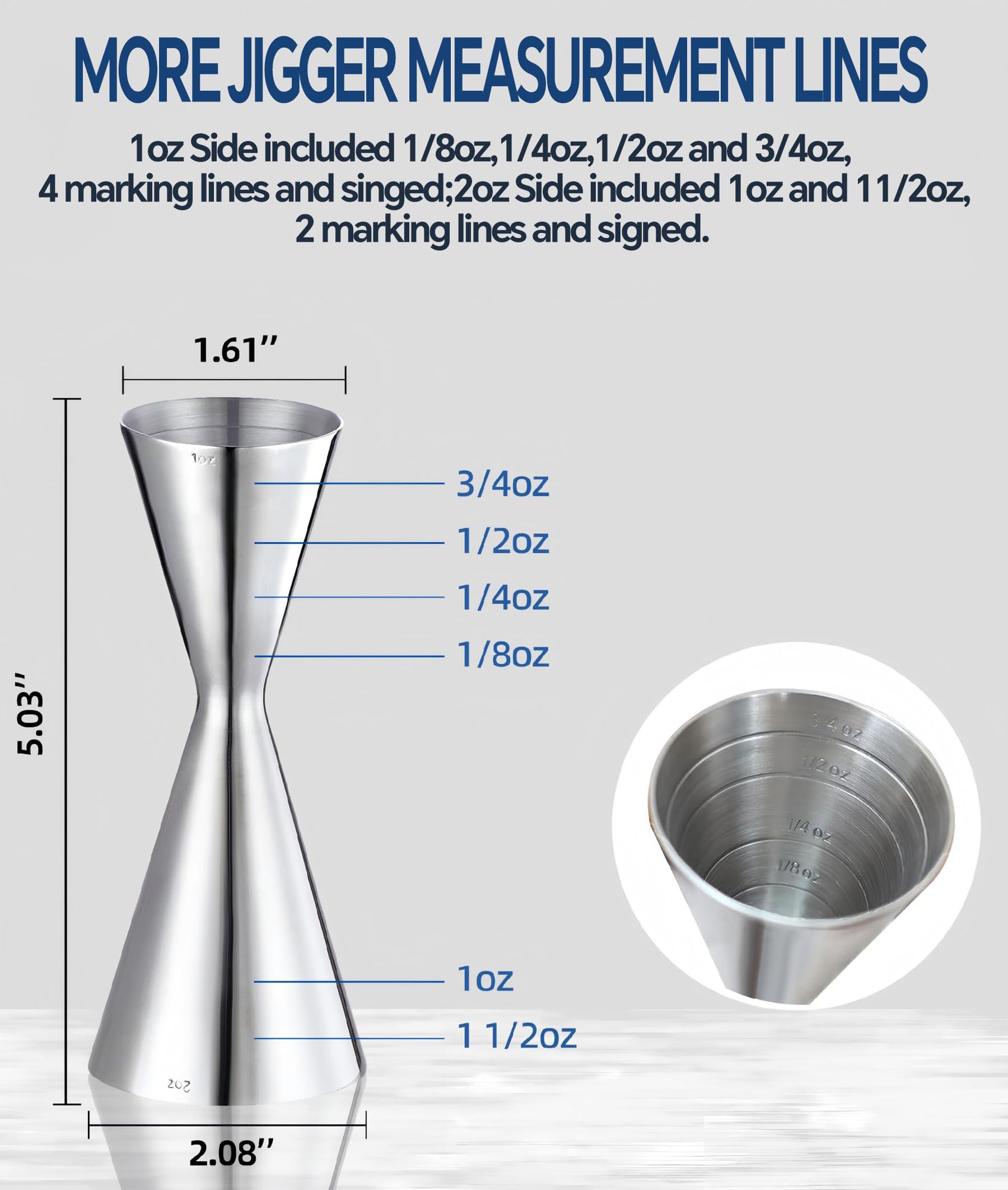 Japanese Cocktail Jigger - 2oz & 1oz Stainless Steel -3