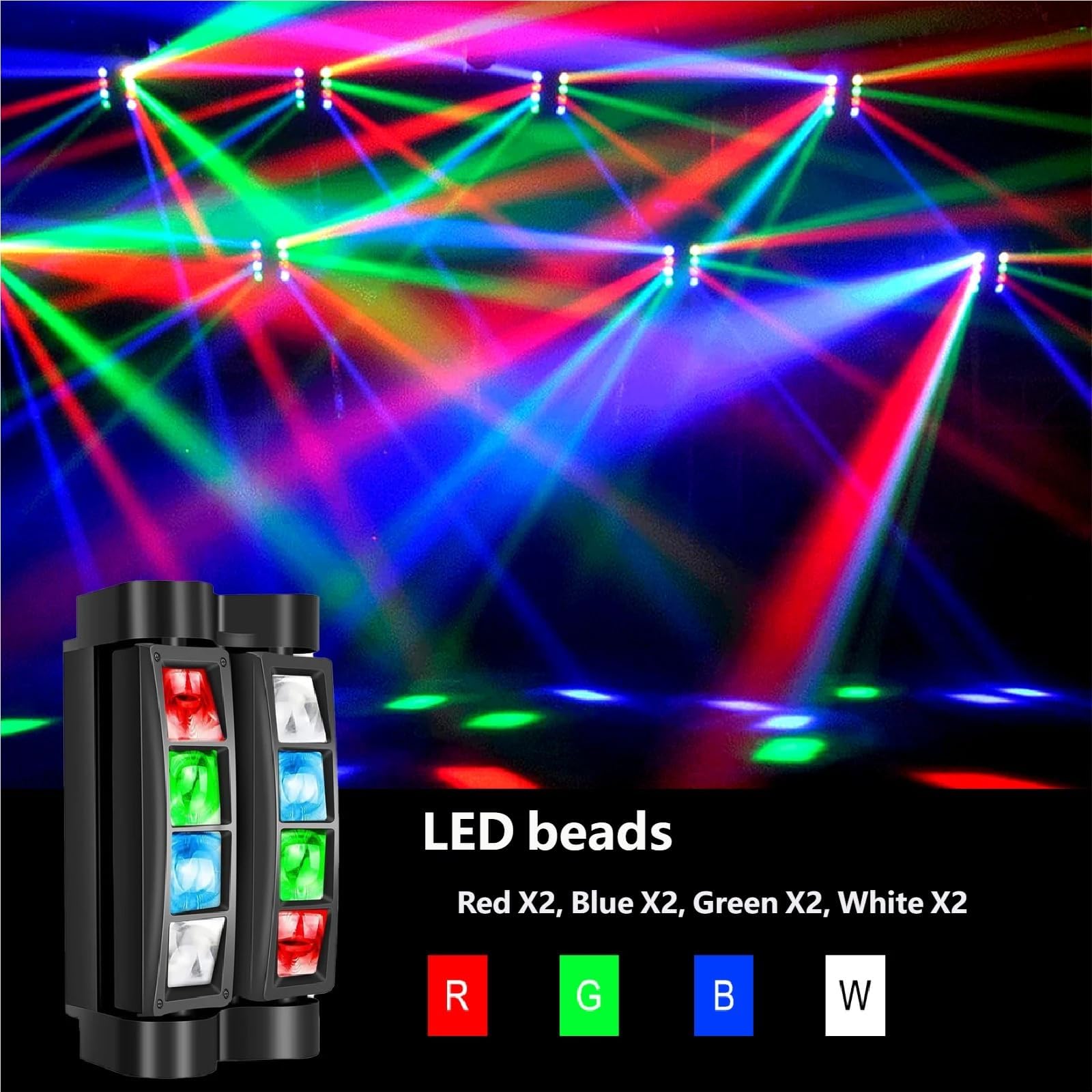 Luce a testa mobile, luci da discoteca, fascio LED RGBW Luci DJ, attivazione sonora e controllo DMX 512 for bar, band, matrimoni, concerti e palco dal vivo