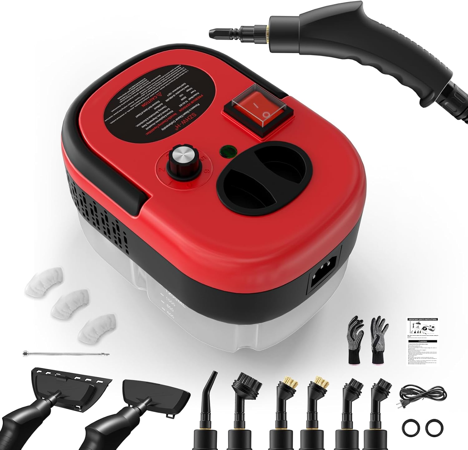 Handheld Steam Cleaner, 2500w Steam Cleaner for Home, High Pressure Steamer for Cleaning, Portable Car Steam Cleaning Machine, High-Temperature Steamer for Windows, Kitchen, Bathroom, Tile (Red)