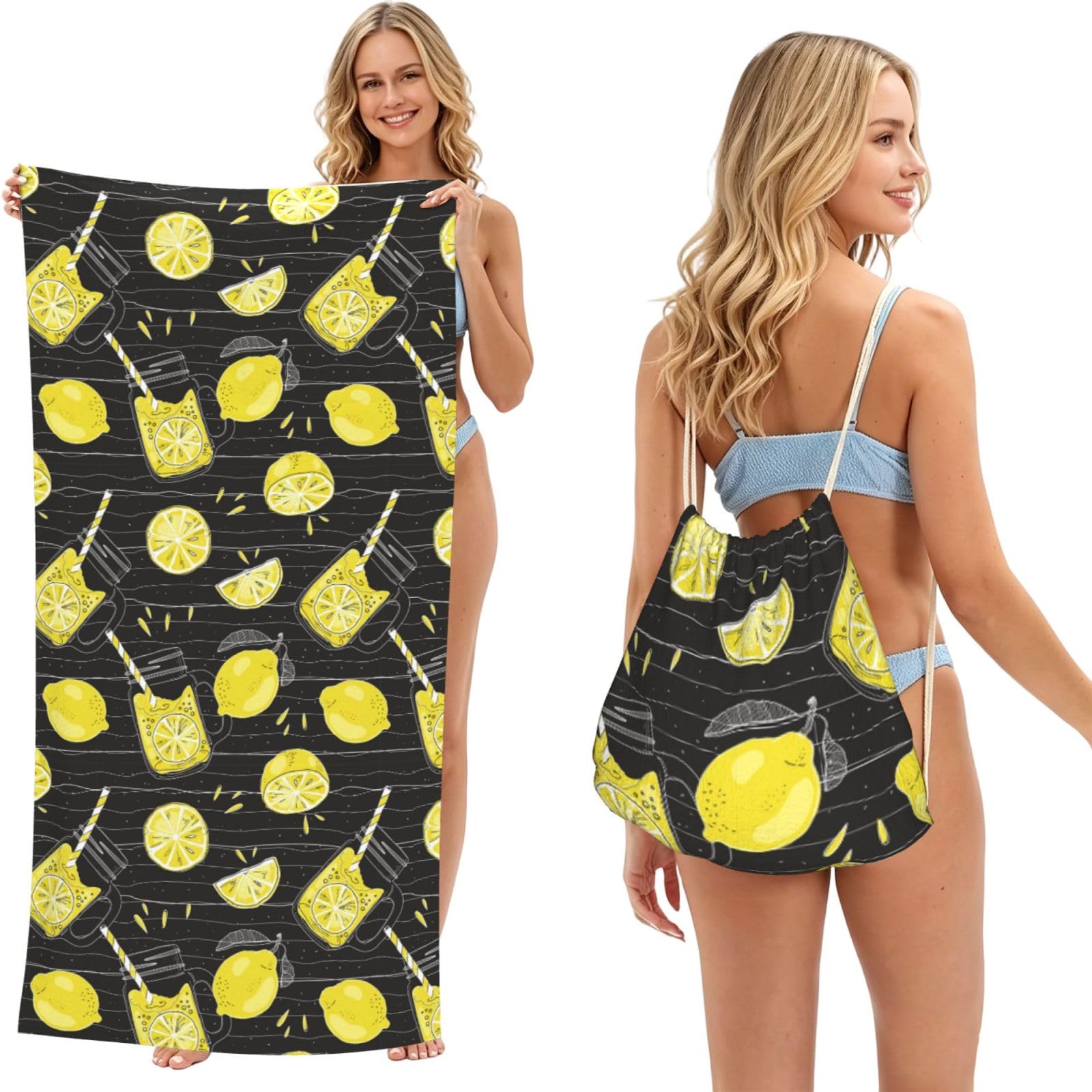 Noble Ren Lemon Soda Graffiti 2 In 1 Packable Towel Bag Beach Backpack Unisex Suitable For Travel Picnic Vacation And Camping