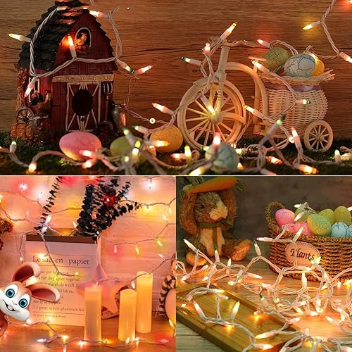 Miniatura 8 de 150 luces de Navidad multicolor, bombilla incandescente de 49.2 pies, mini tira de luces conectables, luces transparentes para árbol de Navidad con