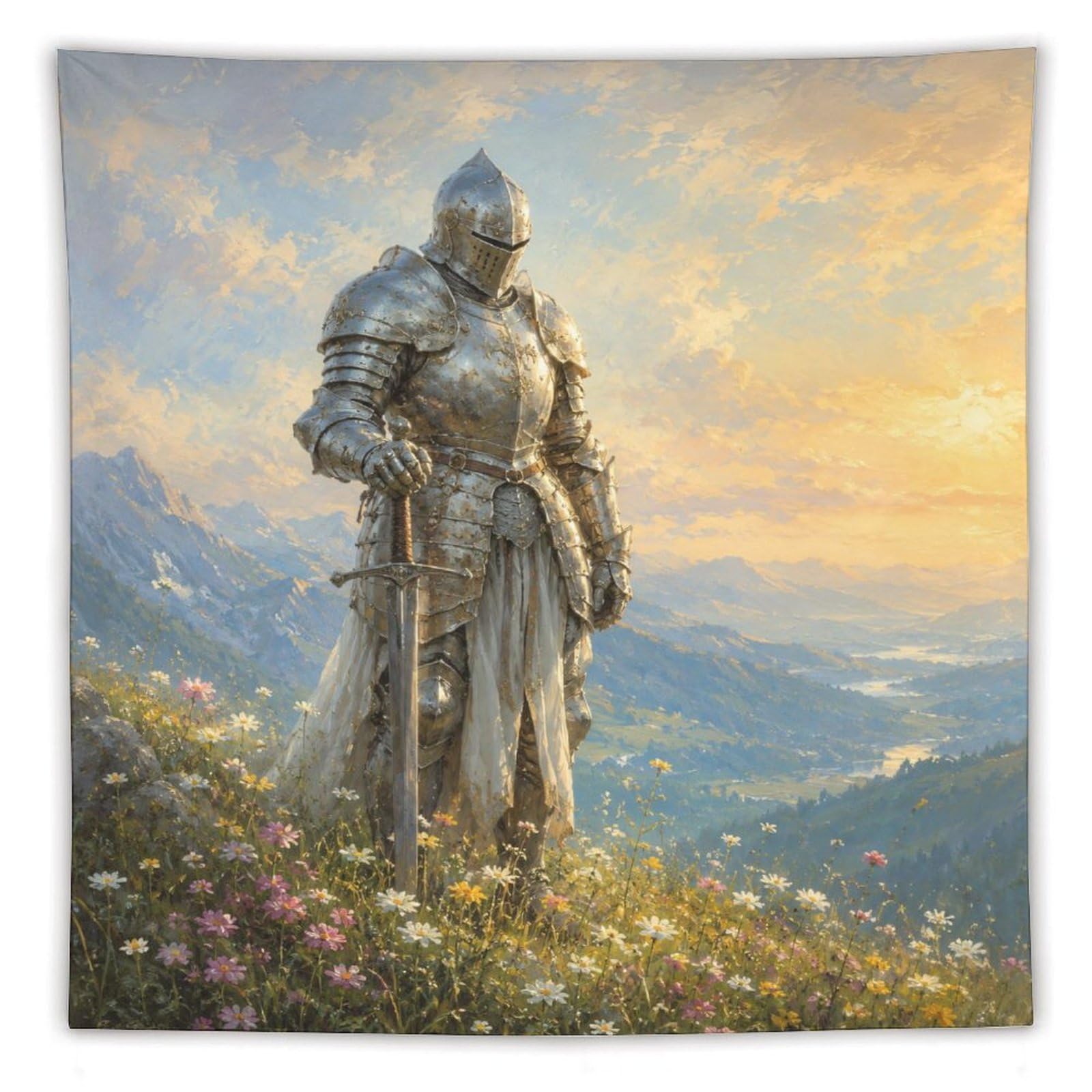 W7C8U2X3 Medieval Knight Mountain Wall Tapestry, Heroic Armor