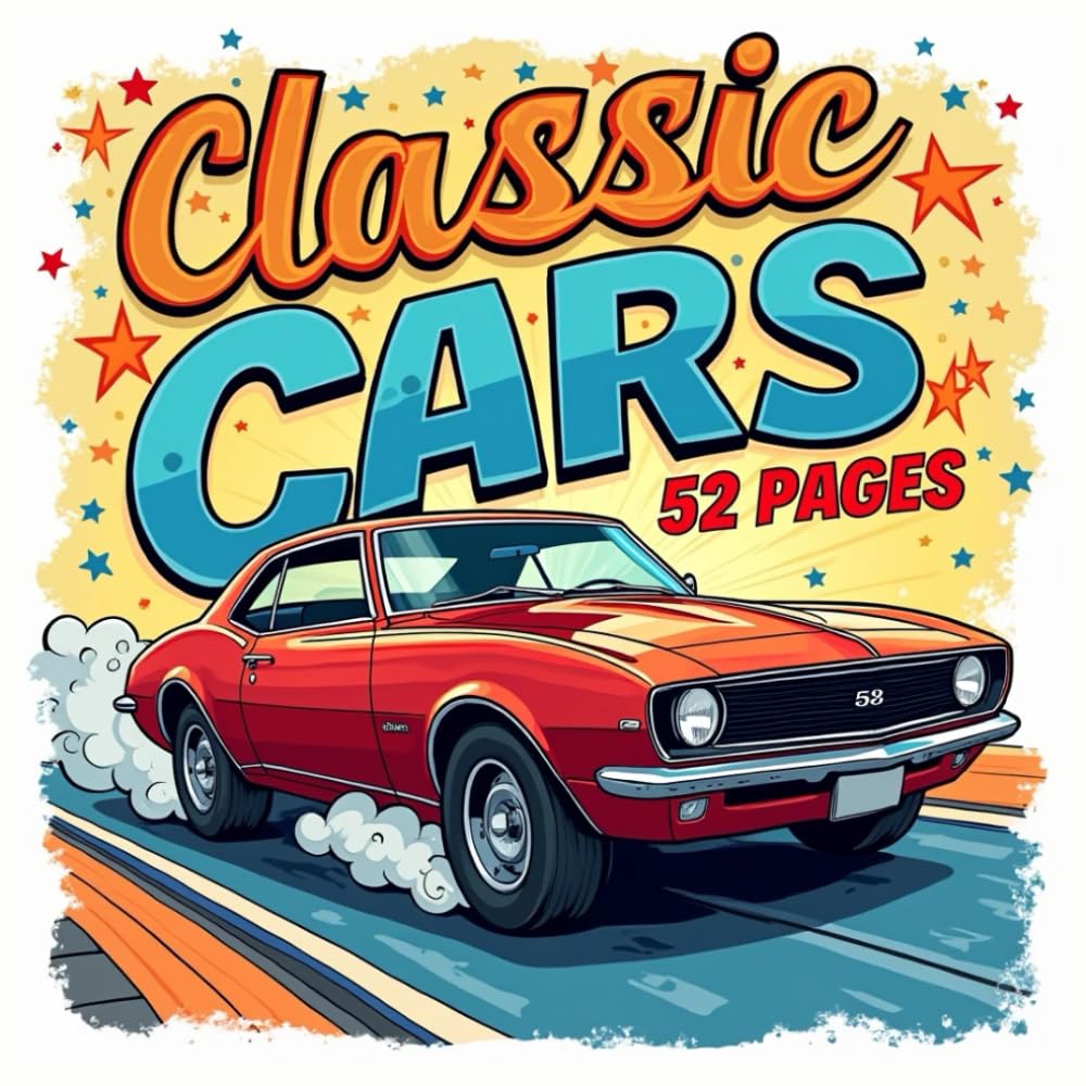 Classic Cars Colouring Book: 52 Vintage Colouring Pages - Unique Illustrations for Kids, Toddlers, and Adults - Perfect for Relaxation and Stress Relief