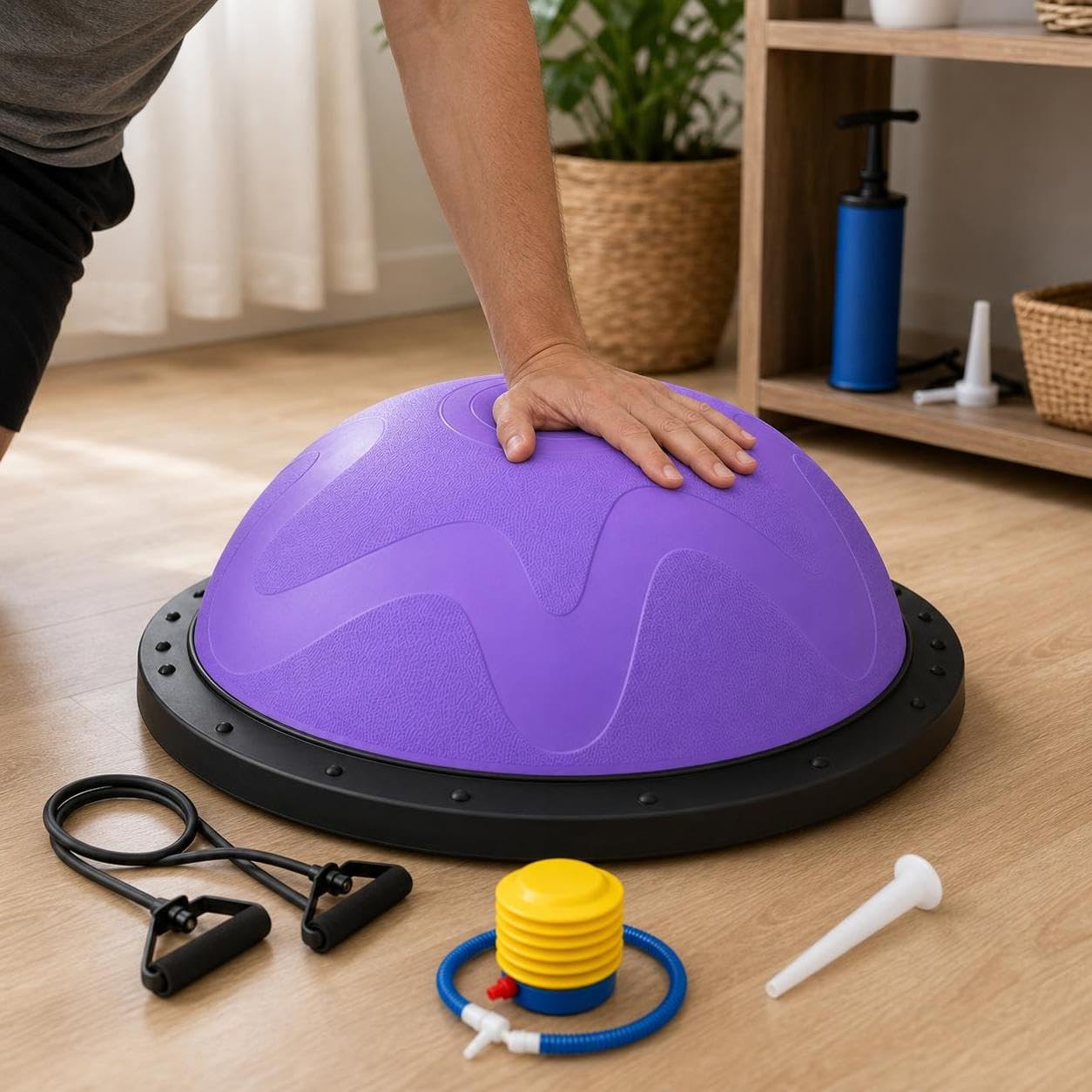 Balance Semisfera Equilibrio con Elastici - Mezza Palla Fitness per Allenamento e Postura - per fitness, Rosa