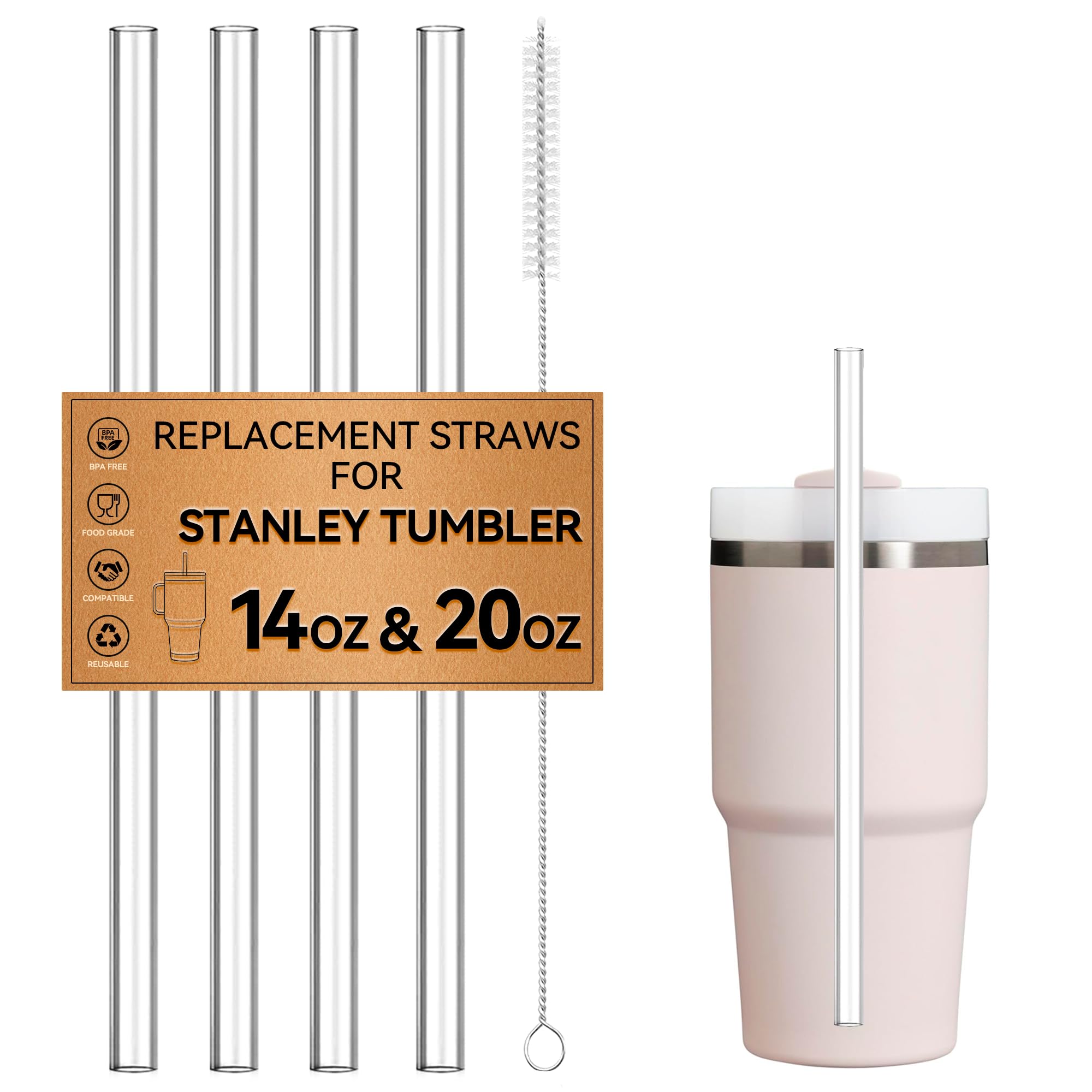 Straw Replacement For Stanley Cup 14 oz & 20 oz Tumblers, Clear Reusable Straws For STANLEY Quencher H2.0 Straw Lid Tumblers,Also Fit Other Brands 12 oz-20oz Tumbler Cups,Hard Plastic BPA Free