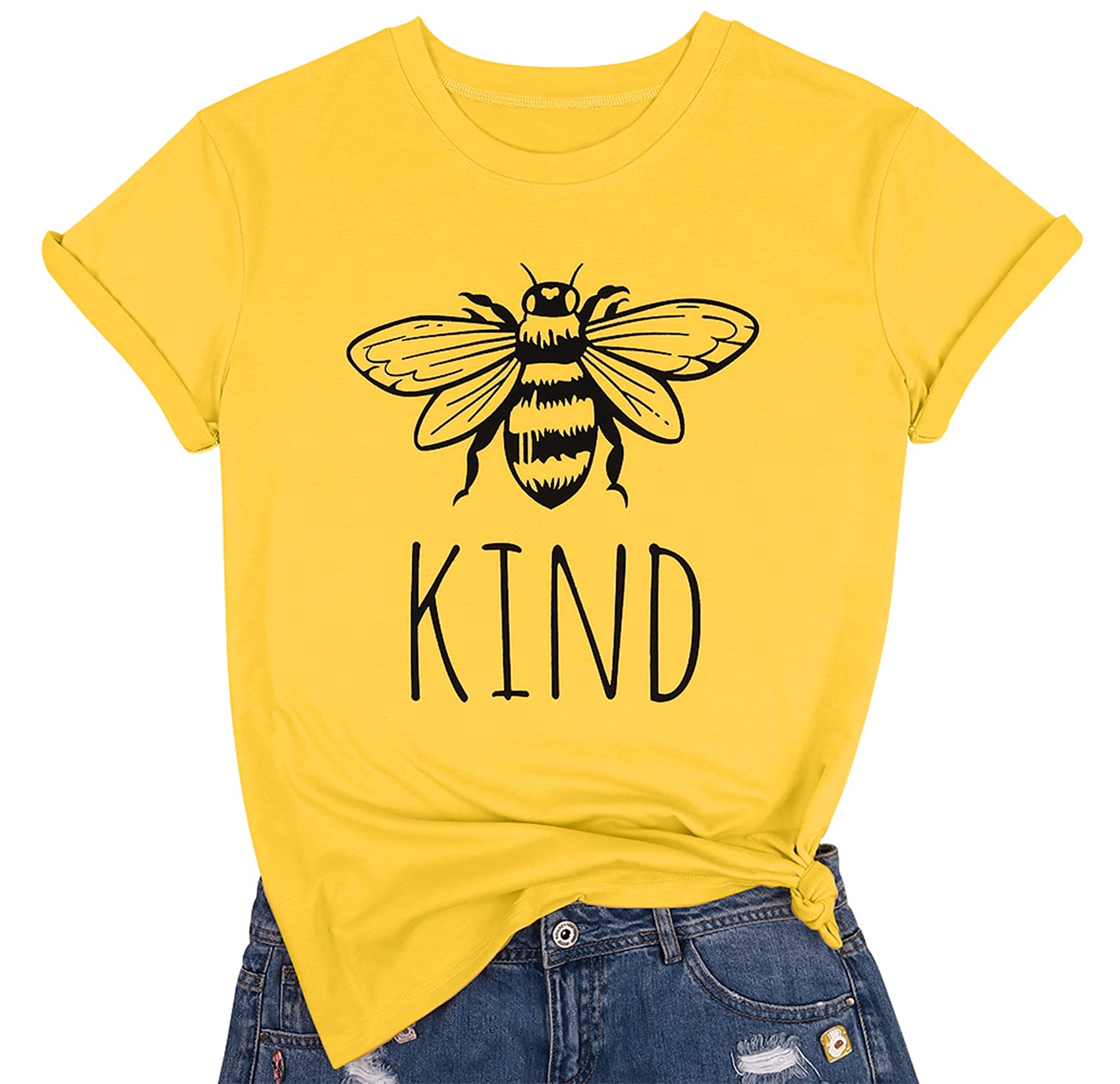 KIMSOONGBe Kind Tshirt Women Cute Bee Graphic Shirt Funny Inspirational Teacher Short Sleeve Tees Tops