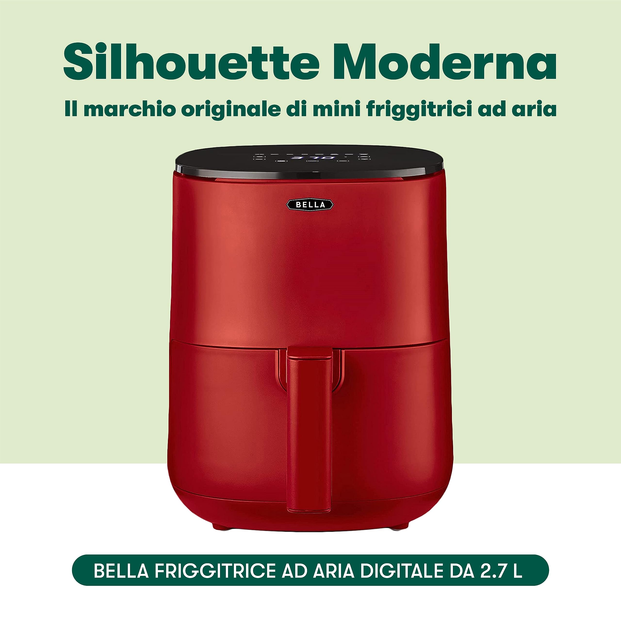 bella Friggitrice ad Aria Digitale da 3 L, Multifunzione 5-in-1 con Griglia e Cestello Antiaderenti Rimovibili e Lavabili in Lavastoviglie, 1400 Watt, Rosso Opaco