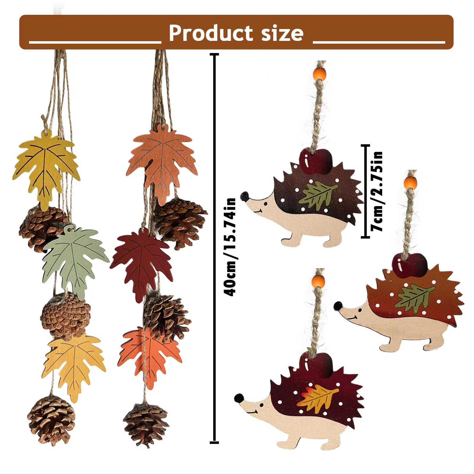 HILKKET Herbst Dekoration, Holz Deko Hänger, 7cm Autumn Decor, Ahornblatt Kiefernzapfen Pilz Blätter Igel, Fenster Deko Hängen für Erntedankfest, Herbstdeko Draußen Innen